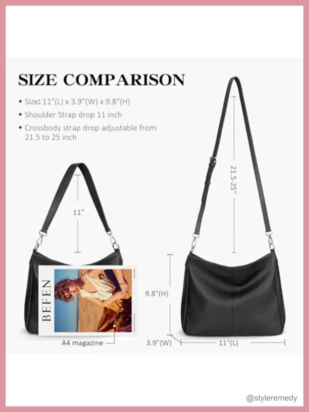 Genuine Leather Hobo Crossbody Bag Soft Slouchy Shoulder Purse with Detachable